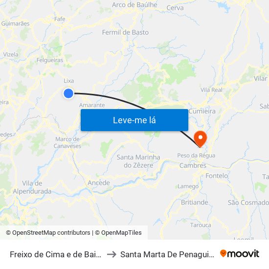 Freixo de Cima e de Baixo to Santa Marta De Penaguião map