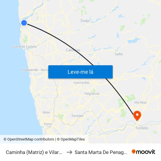 Caminha (Matriz) e Vilarelho to Santa Marta De Penaguião map