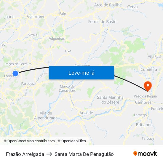 Frazão Arreigada to Santa Marta De Penaguião map