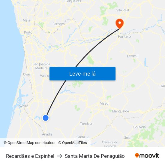 Recardães e Espinhel to Santa Marta De Penaguião map
