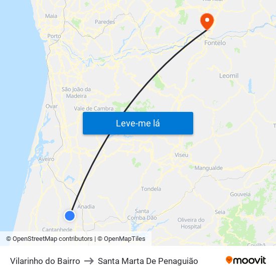 Vilarinho do Bairro to Santa Marta De Penaguião map