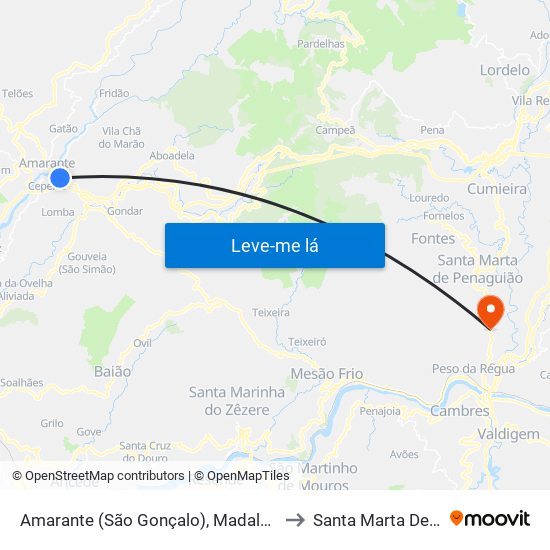Amarante (São Gonçalo), Madalena, Cepelos e Gatão to Santa Marta De Penaguião map