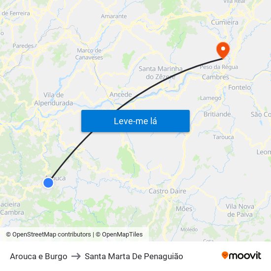 Arouca e Burgo to Santa Marta De Penaguião map