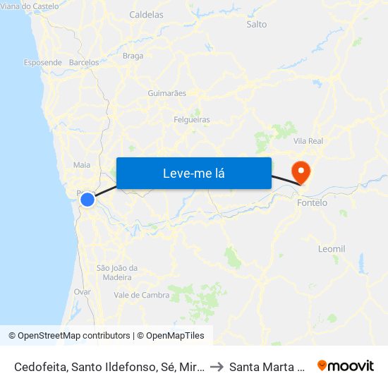 Cedofeita, Santo Ildefonso, Sé, Miragaia, São Nicolau e Vitória to Santa Marta De Penaguião map