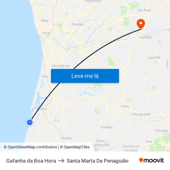 Gafanha da Boa Hora to Santa Marta De Penaguião map