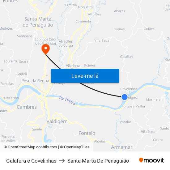 Galafura e Covelinhas to Santa Marta De Penaguião map