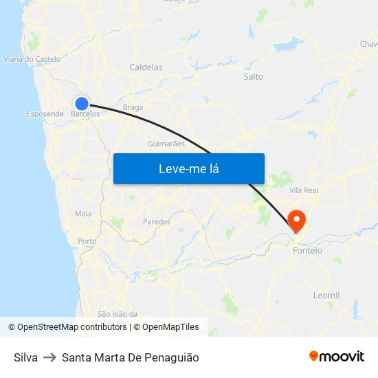 Silva to Santa Marta De Penaguião map