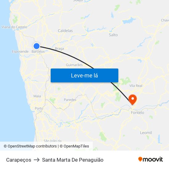 Carapeços to Santa Marta De Penaguião map