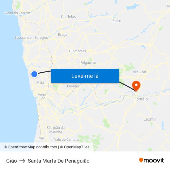 Gião to Santa Marta De Penaguião map