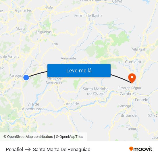 Penafiel to Santa Marta De Penaguião map