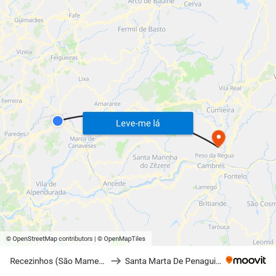 Recezinhos (São Mamede) to Santa Marta De Penaguião map