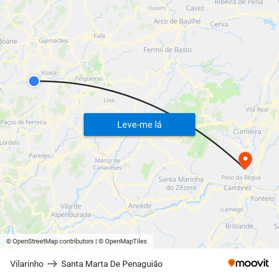 Vilarinho to Santa Marta De Penaguião map