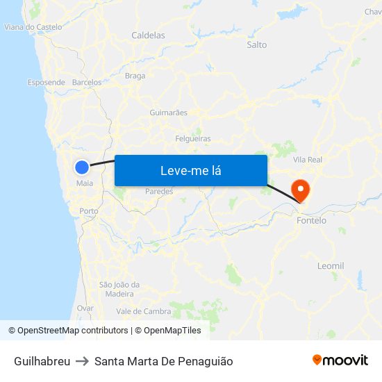 Guilhabreu to Santa Marta De Penaguião map