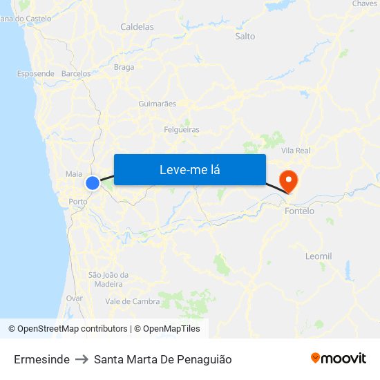 Ermesinde to Santa Marta De Penaguião map