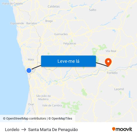 Lordelo to Santa Marta De Penaguião map