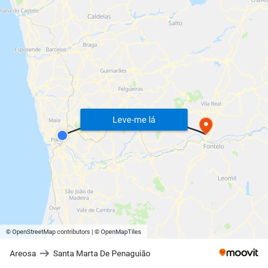 Areosa to Santa Marta De Penaguião map