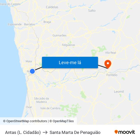 Antas (L. Cidadão) to Santa Marta De Penaguião map