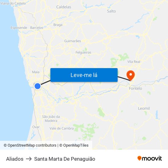 Aliados to Santa Marta De Penaguião map