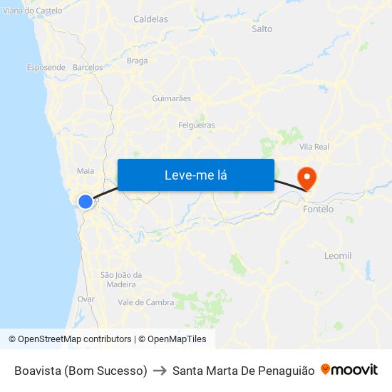 Boavista (Bom Sucesso) to Santa Marta De Penaguião map