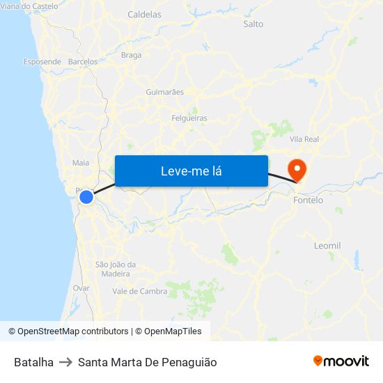 Batalha to Santa Marta De Penaguião map