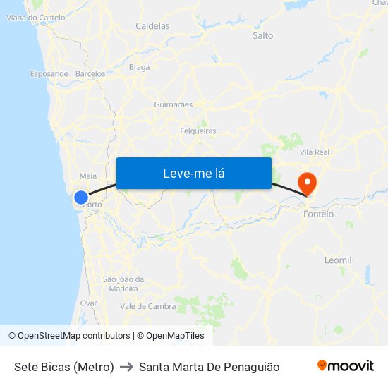 Sete Bicas (Metro) to Santa Marta De Penaguião map