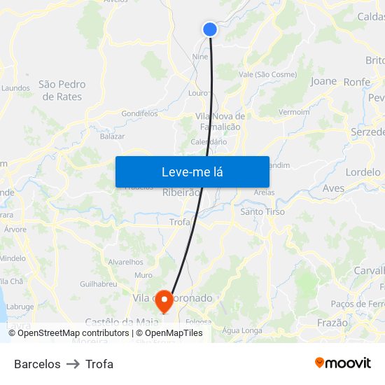 Barcelos to Trofa map