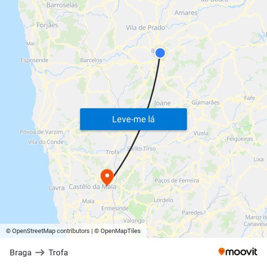Braga to Trofa map