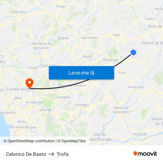 Celorico De Basto to Trofa map