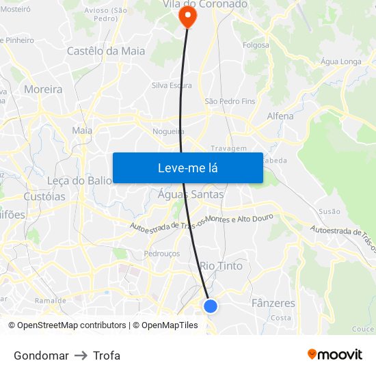 Gondomar to Trofa map