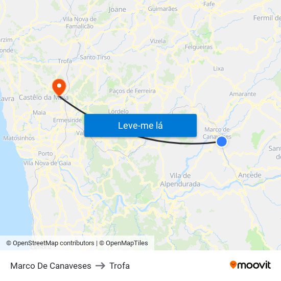 Marco De Canaveses to Trofa map