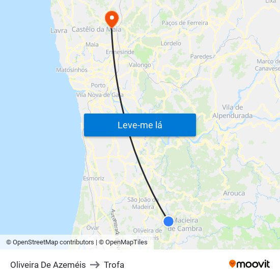 Oliveira De Azeméis to Trofa map