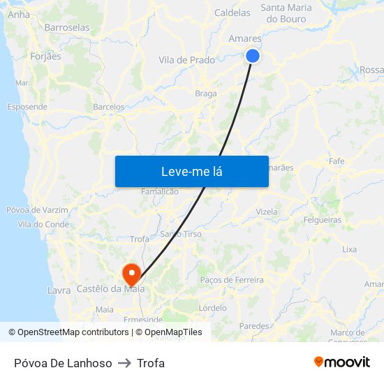 Póvoa De Lanhoso to Trofa map