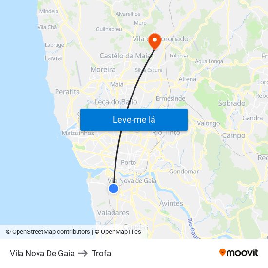 Vila Nova De Gaia to Trofa map