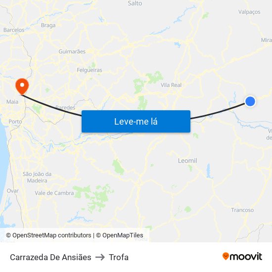 Carrazeda De Ansiães to Trofa map