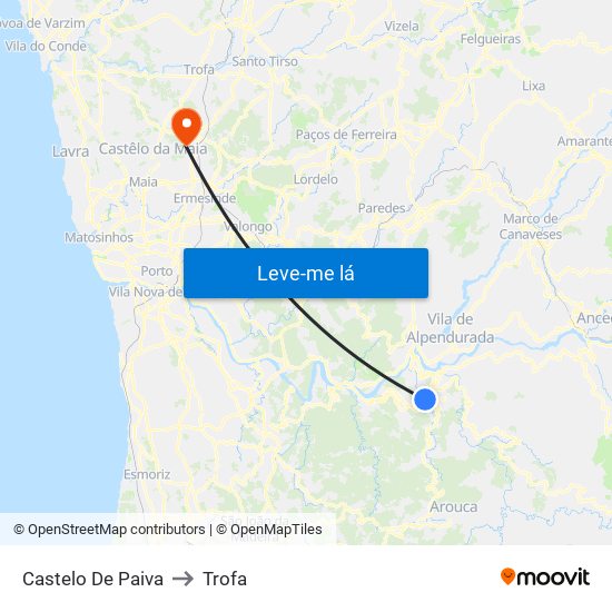 Castelo De Paiva to Trofa map