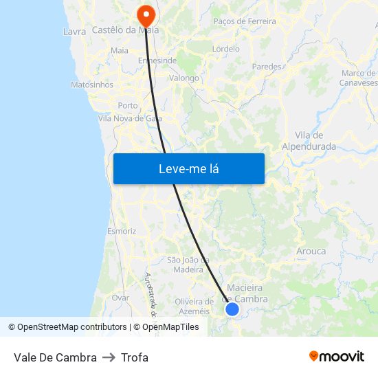 Vale De Cambra to Trofa map