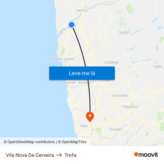Vila Nova De Cerveira to Trofa map