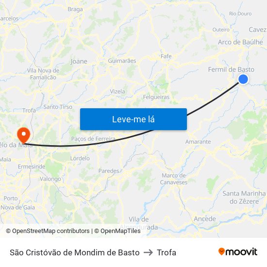 São Cristóvão de Mondim de Basto to Trofa map