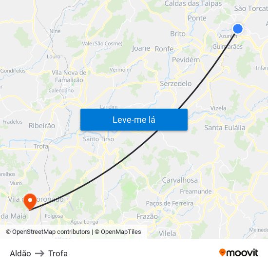 Aldão to Trofa map