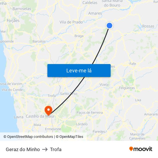 Geraz do Minho to Trofa map