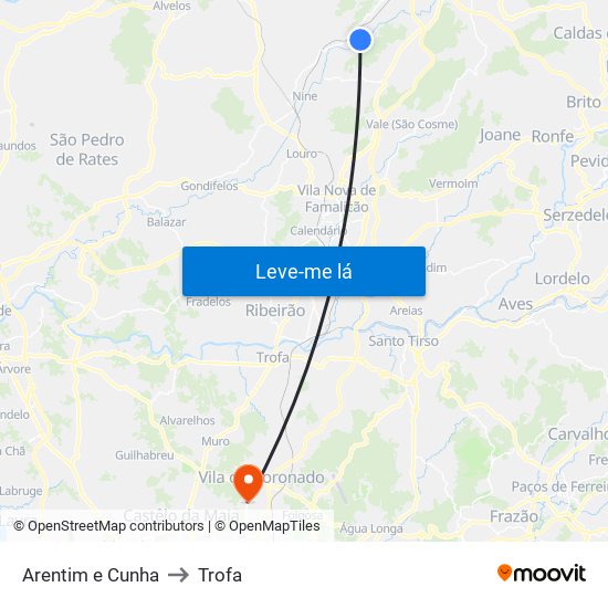 Arentim e Cunha to Trofa map