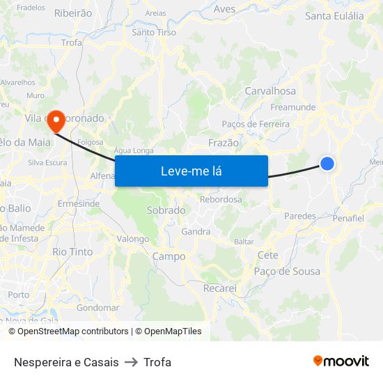 Nespereira e Casais to Trofa map