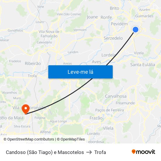 Candoso (São Tiago) e Mascotelos to Trofa map