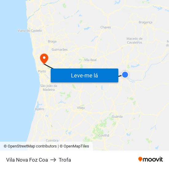 Vila Nova Foz Coa to Trofa map