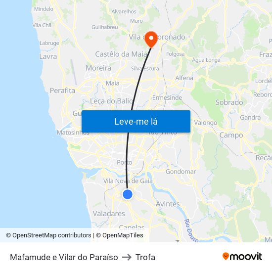 Mafamude e Vilar do Paraíso to Trofa map