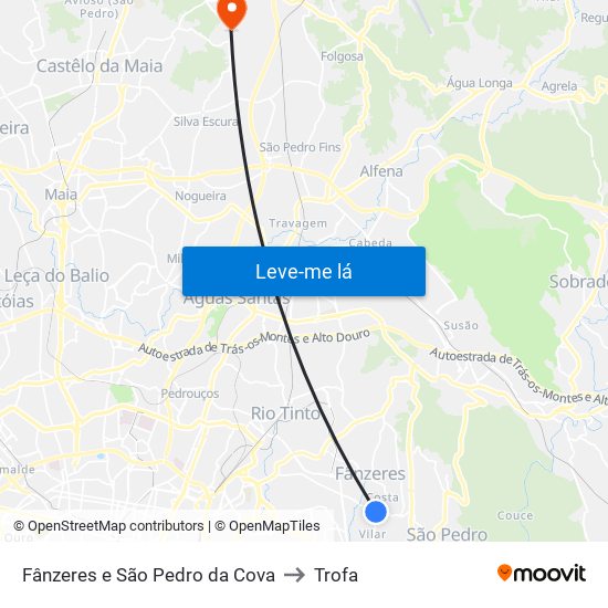 Fânzeres e São Pedro da Cova to Trofa map