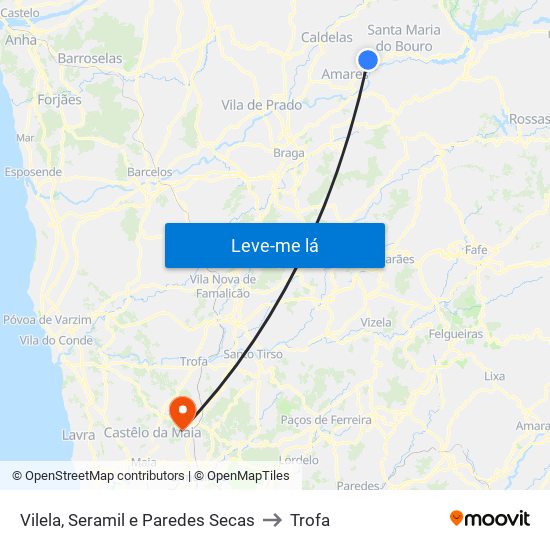 Vilela, Seramil e Paredes Secas to Trofa map