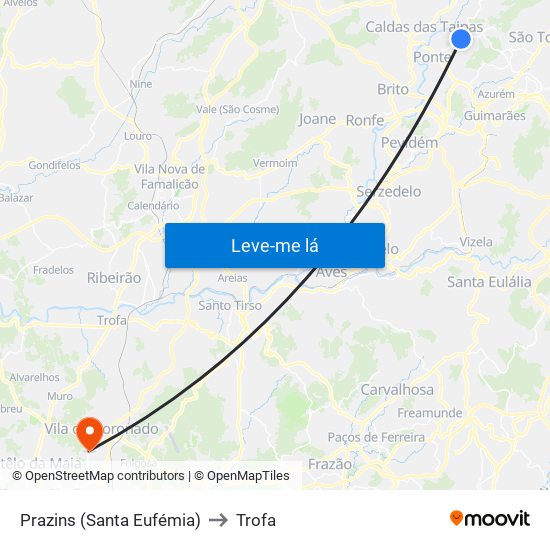 Prazins (Santa Eufémia) to Trofa map