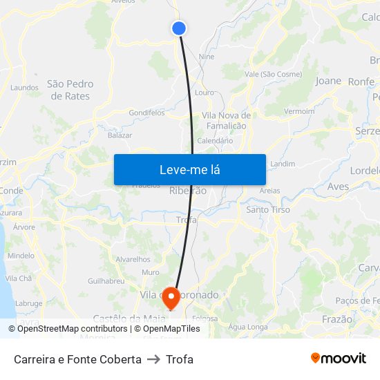 Carreira e Fonte Coberta to Trofa map