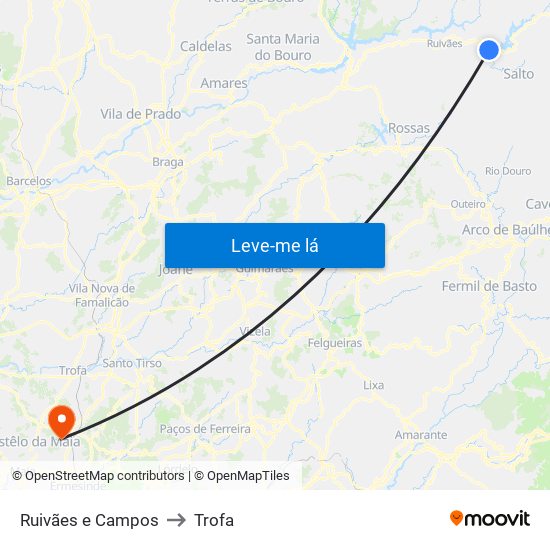 Ruivães e Campos to Trofa map